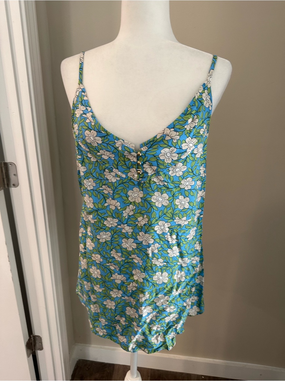CAbi Blue & Green Floral Slip with White Flowers